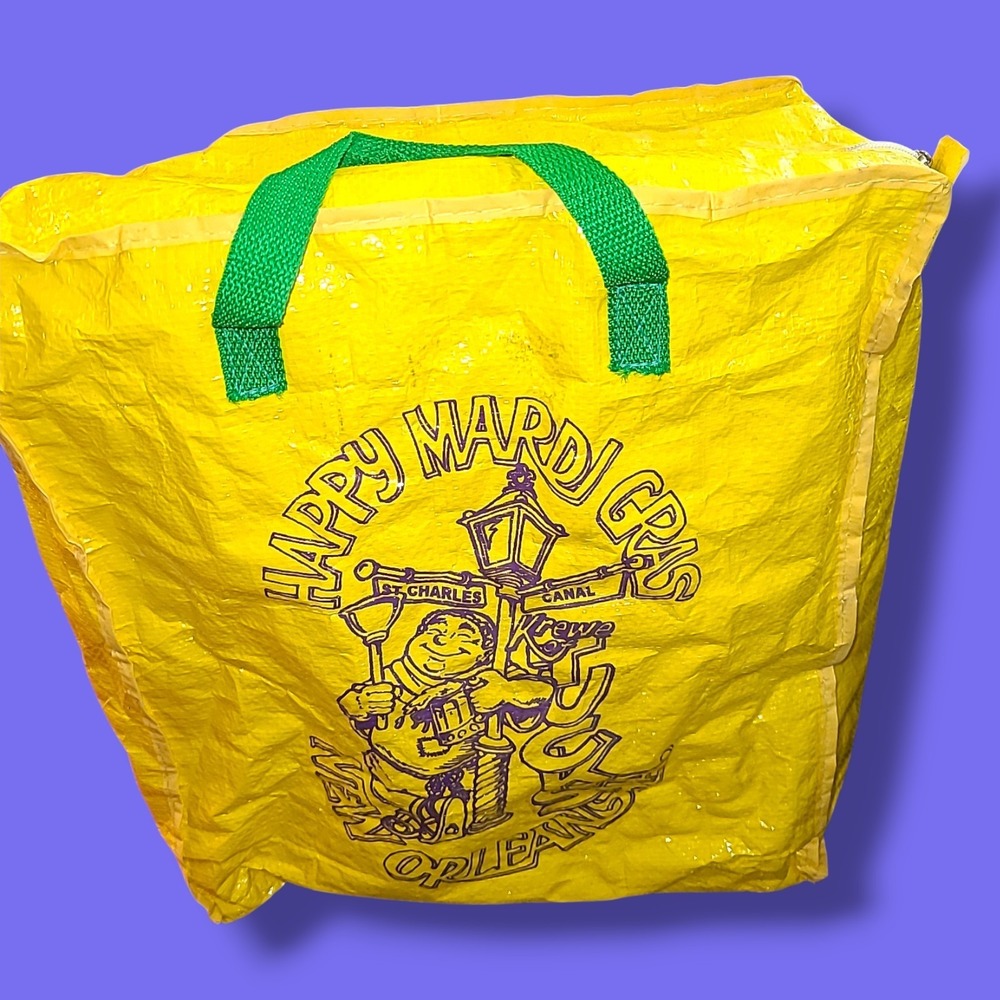 Mardi Gras Throw Bag‎ New Orleans Krewe Tote Zipper Reusable Yellow Carnival